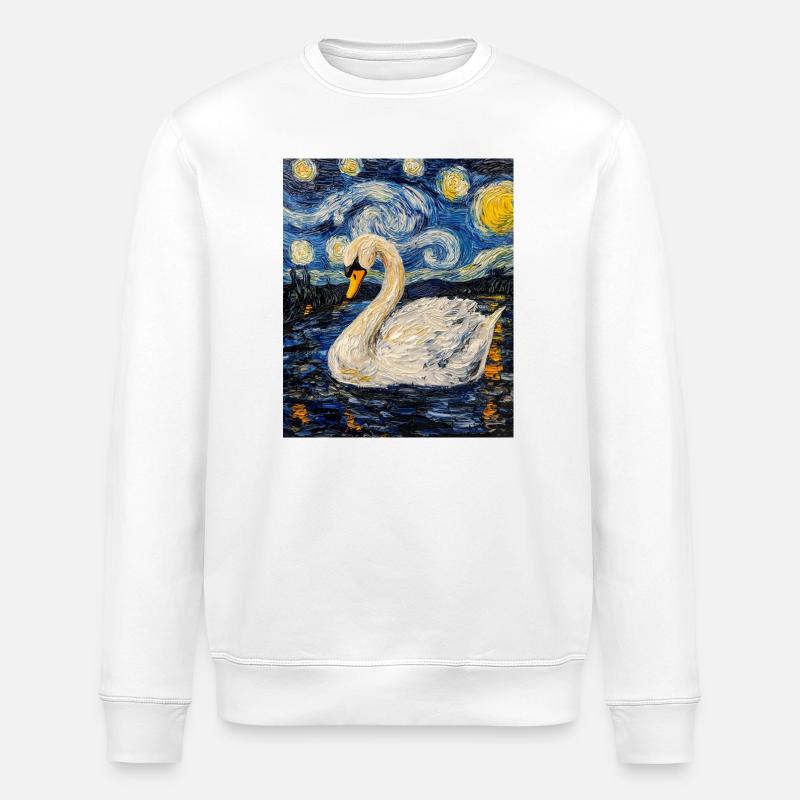 Swan Bird Van Gogh Style - Stanley/Stella ROLLER Unisex Organic Sweatshirt - white