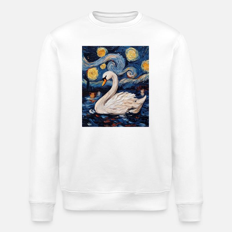 Cygne Oiseau Style Van Gogh - Sweat bio ROLLER Stanley/Stella Unisexe - blanc