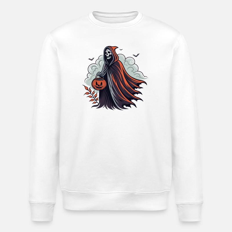 Halloween Grim Reaper with Pumpkin - Stanley/Stella ROLLER Unisex Organic Sweatshirt - white