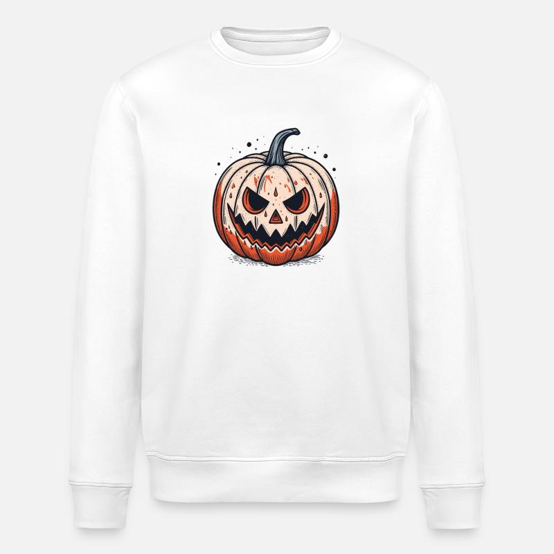 Scary Jackolantern Pumpkin - Stanley/Stella ROLLER Unisex Organic Sweatshirt - white