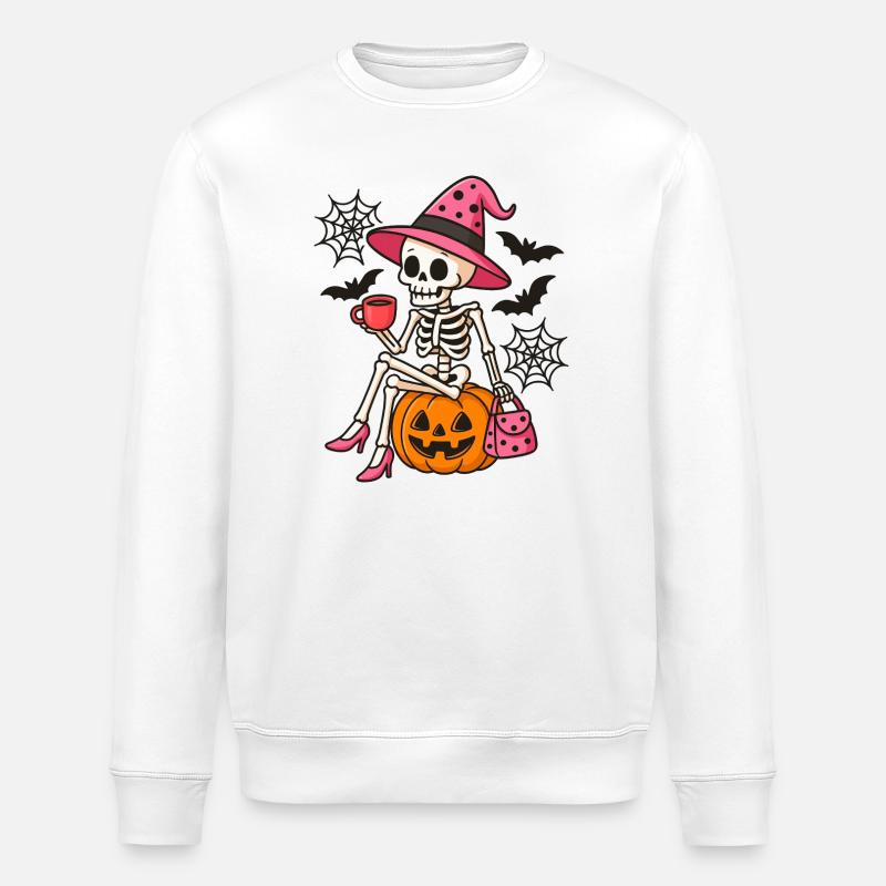 Pink Cute Halloween Witch Skeleton - Stanley/Stella ROLLER Unisex Organic Sweatshirt - white