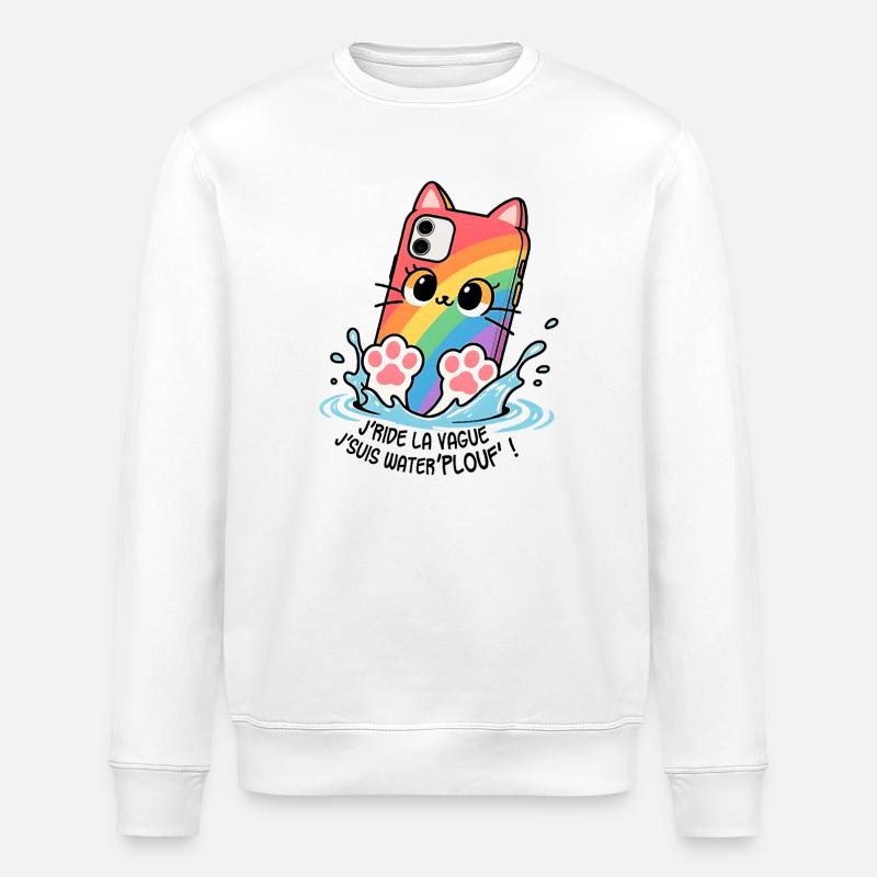 Waterplouf cat mobile phone! - Stanley/Stella ROLLER Unisex Organic Sweatshirt - white