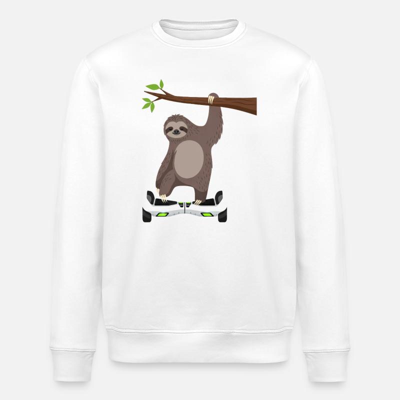 Sloth Chilling Hoverboard Cartoon Technique Same - Stanley/Stella ROLLER Unisex Organic Sweatshirt - white