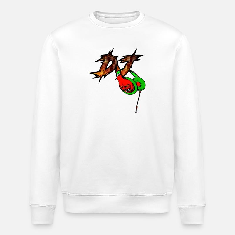 Neon Devil with Headphones DJ - Stanley/Stella ROLLER Unisex Organic Sweatshirt - white