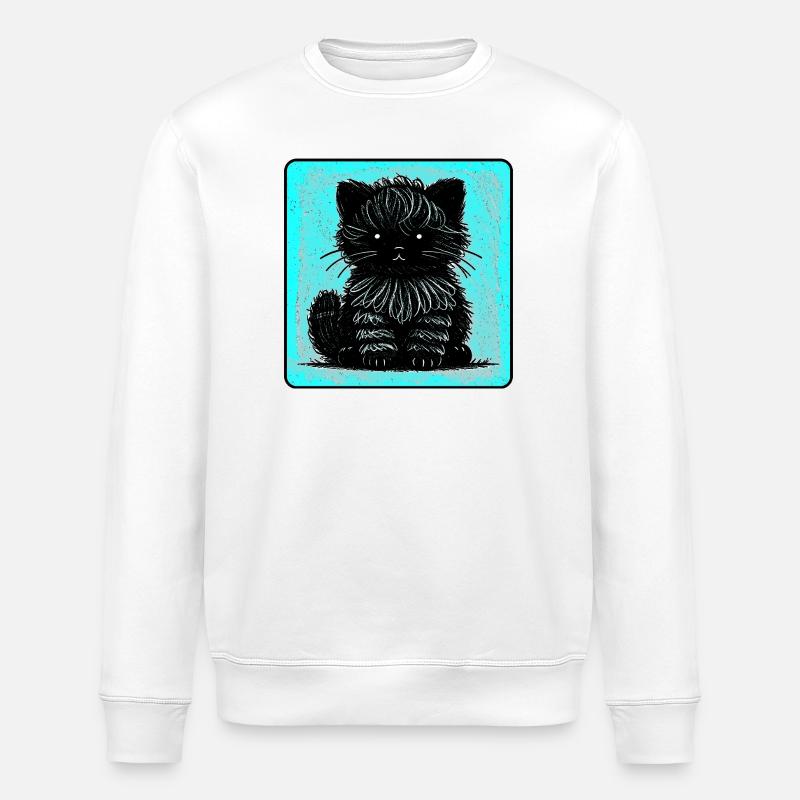 Wuschelkatze (Cyan) - Stanley/Stella Unisex Bio-Sweatshirt ROLLER - Weiß