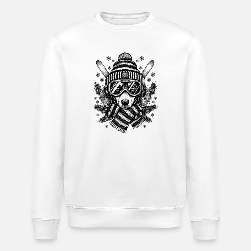 Skifahren Dackel Hund Ski - Stanley/Stella Unisex Bio-Sweatshirt ROLLER - Weiß