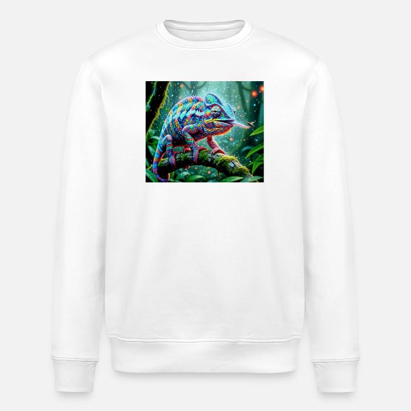 Neon Chameleon Jungle Magic - Stanley/Stella ROLLER Unisex Organic Sweatshirt - white
