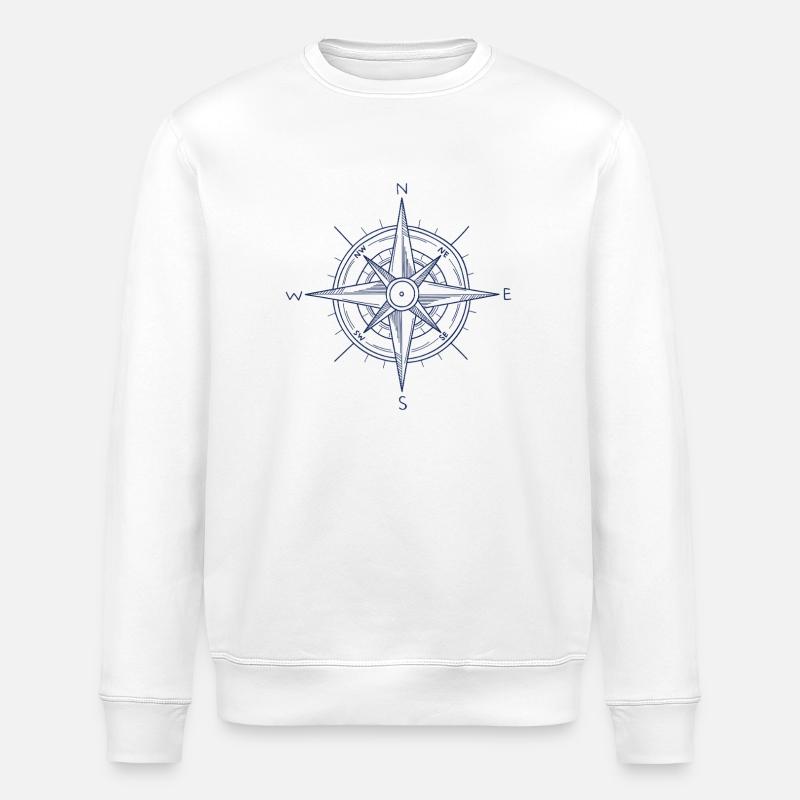 Nautic Design Blauer Kompass Nautisches Emblem - Stanley/Stella Unisex Bio-Sweatshirt ROLLER - Weiß