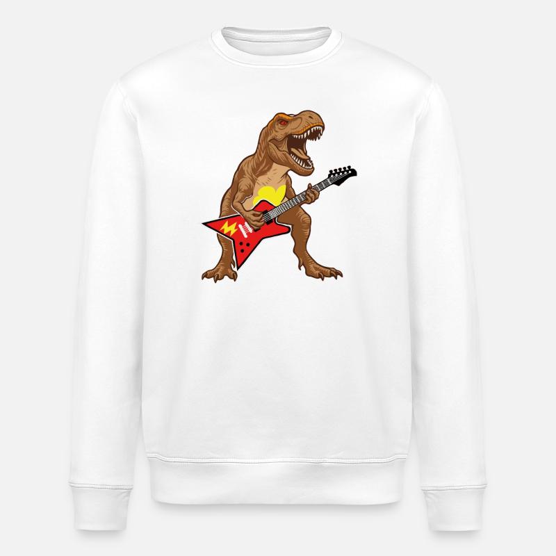 T-Rex rocks with Flying V - Stanley/Stella ROLLER Unisex Organic Sweatshirt - white