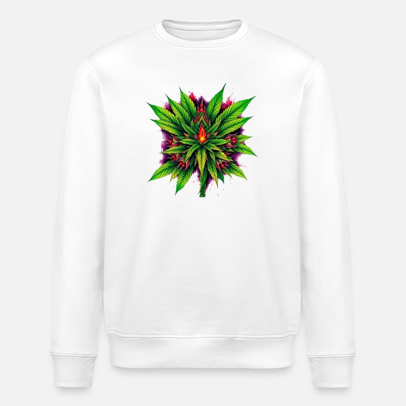 Fire Mandala Cannabis Leaf Star - Stanley/Stella ROLLER Unisex Organic Sweatshirt - white