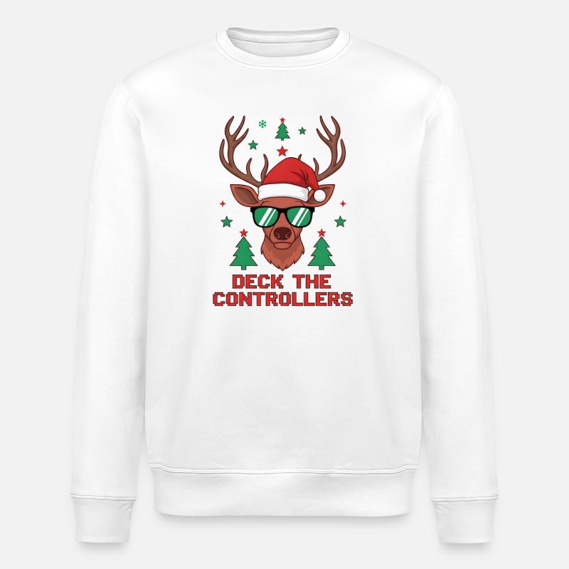 Deck the Controllers Reindeer - Stanley/Stella ROLLER Unisex Organic Sweatshirt - white