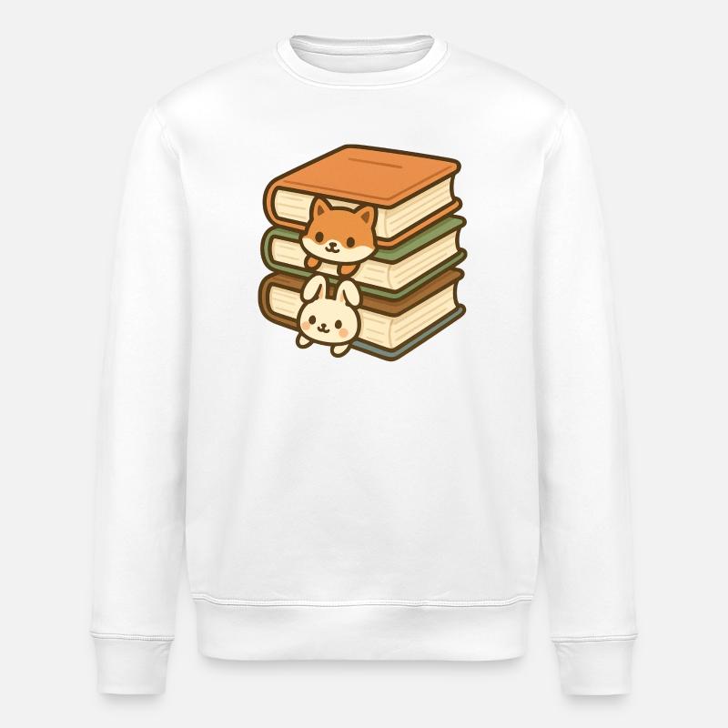 Kawaii Book Stack Duo - Stanley/Stella ROLLER Unisex Organic Sweatshirt - white