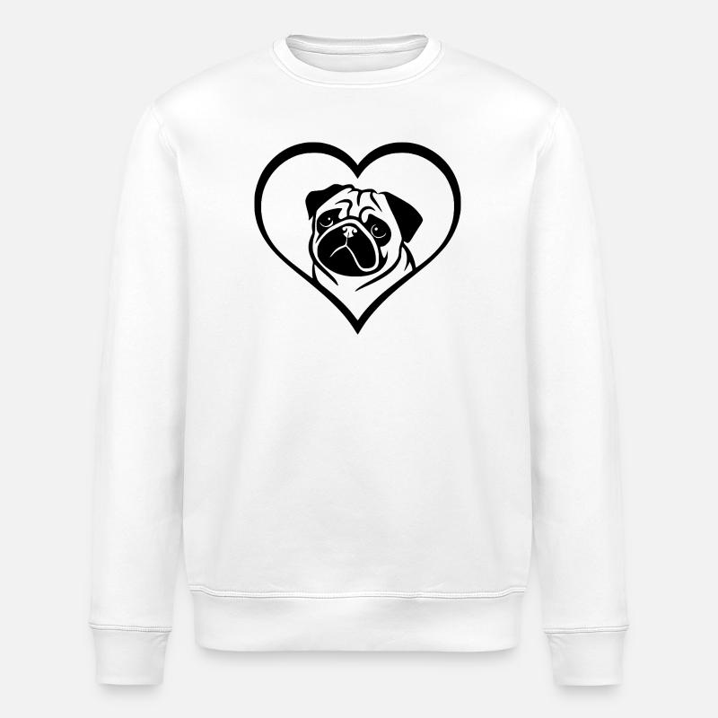 Niedliche Mops Herz Hund Kunst - Stanley/Stella Unisex Bio-Sweatshirt ROLLER - Weiß