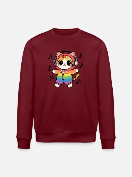 Regenbogenkatze DJ Hoodie Musiknotizen - Stanley/Stella Unisex Bio-Sweatshirt ROLLER - Weiß
