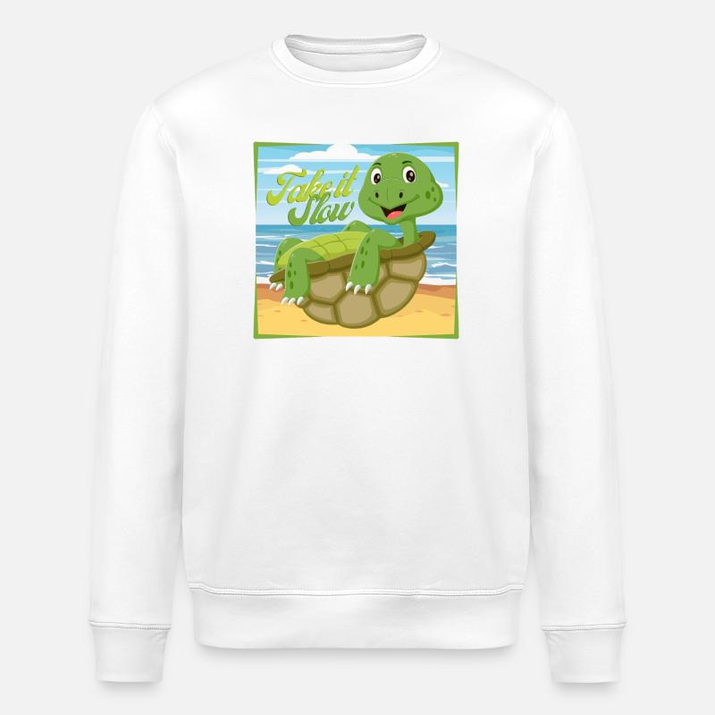Allez-y doucement – Chill Turtle - Sweat bio ROLLER Stanley/Stella Unisexe - blanc