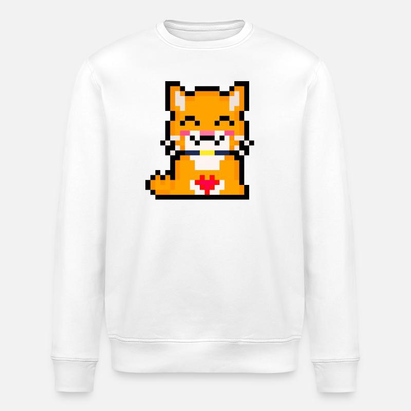 Chat pixel avec cœur - Sweat bio ROLLER Stanley/Stella Unisexe - blanc