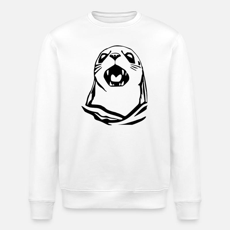 Seehund Robbe T-shirt Geschenk - Stanley/Stella Unisex Bio-Sweatshirt ROLLER - Weiß