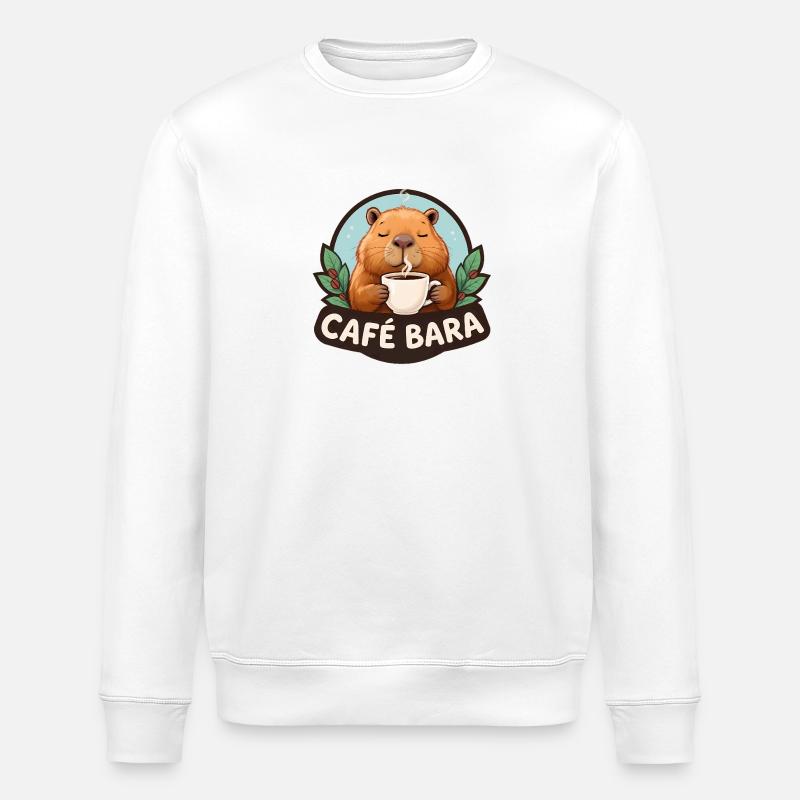 Café Bara - Lustiges Capybara T-Shirt - Stanley/Stella Unisex Bio-Sweatshirt ROLLER - Weiß