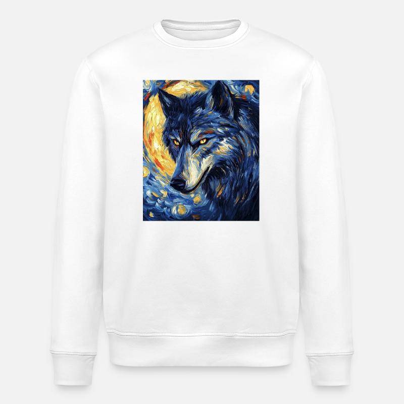 Wolf Van Gogh Style - Stanley/Stella ROLLER Unisex Organic Sweatshirt - white