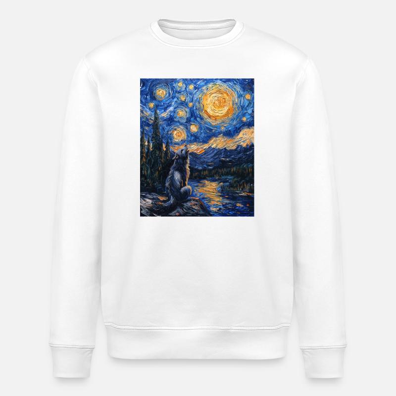 Wolf Van Gogh Style - Sweat bio ROLLER Stanley/Stella Unisexe - blanc