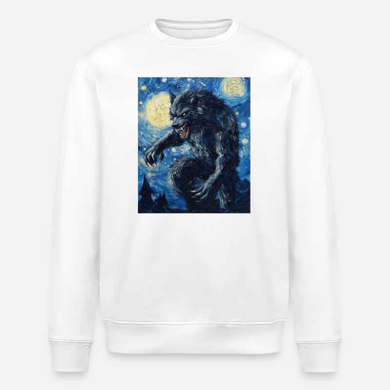 Werewolf Wolf Van Gogh Style - Stanley/Stella ROLLER Unisex Organic Sweatshirt - white