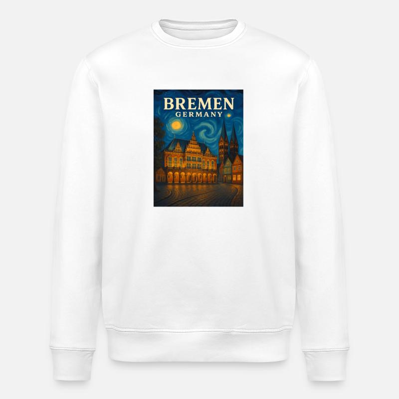 Bremen Night Light Skyline - Stanley/Stella ROLLER Unisex Organic Sweatshirt - white