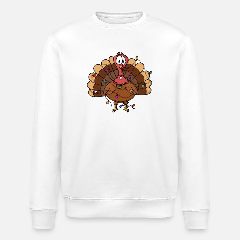 Festive Turkey with String Lights - Stanley/Stella ROLLER Unisex Organic Sweatshirt - white