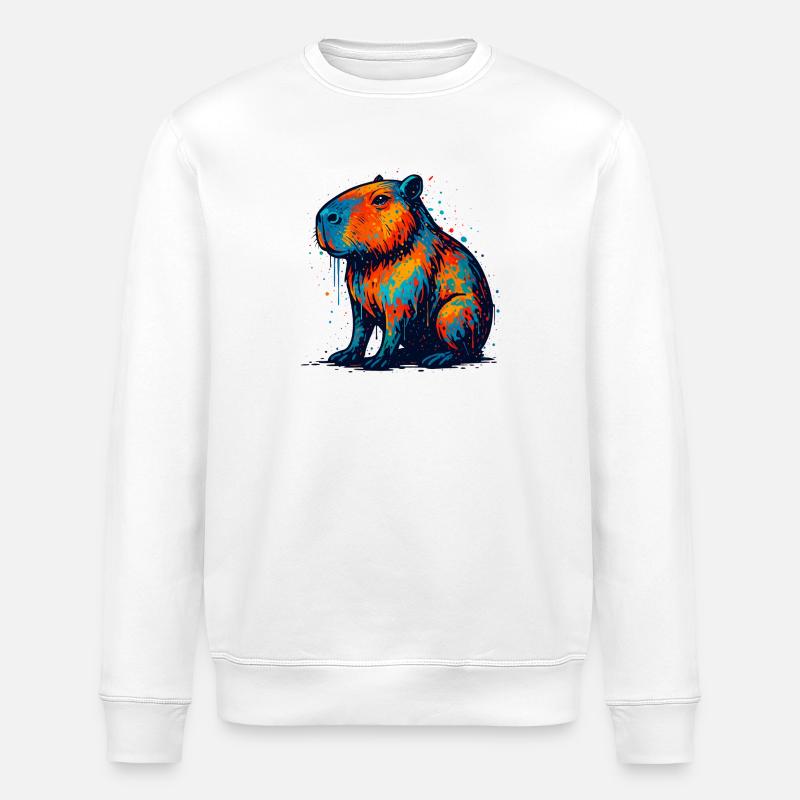 Farbenfroher Hippo Splash - Stanley/Stella Unisex Bio-Sweatshirt ROLLER - Weiß