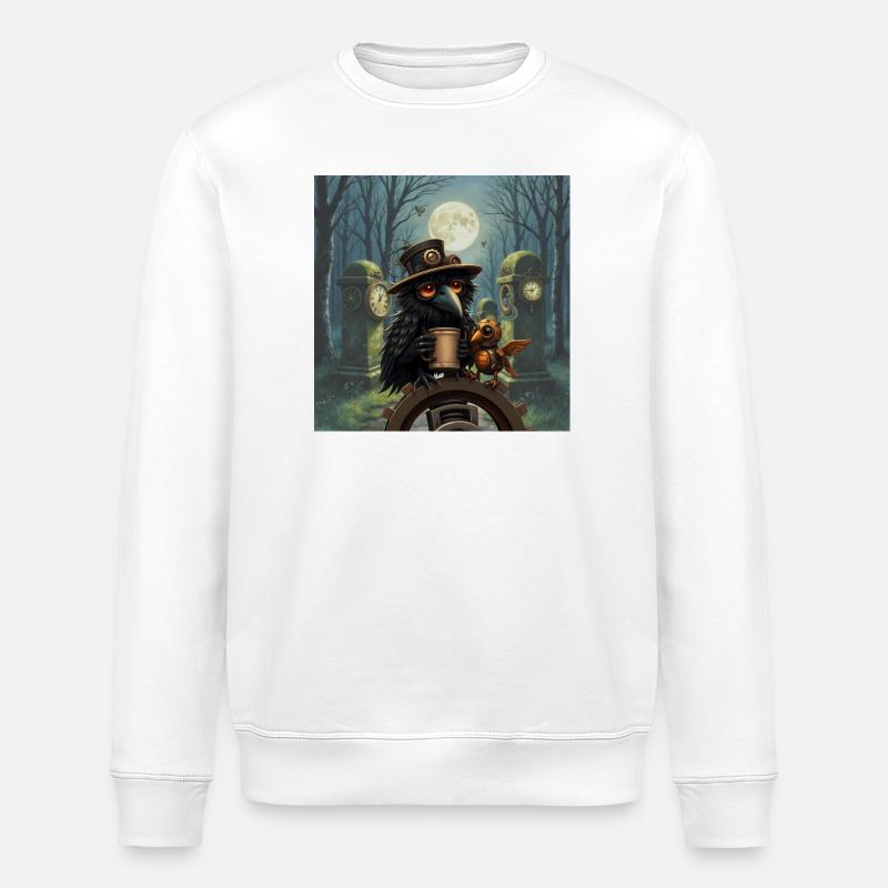 Night Steampunk Raven - Stanley/Stella ROLLER Unisex Organic Sweatshirt - white