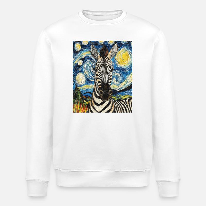 Zebra Van Gogh Style Starry Night - Stanley/Stella Unisex Bio-Sweatshirt ROLLER - Weiß