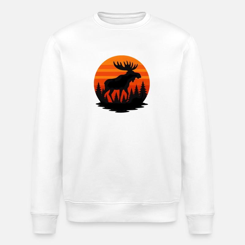 Sonnenuntergang Elch in Waldsilhouette - Stanley/Stella Unisex Bio-Sweatshirt ROLLER - Weiß