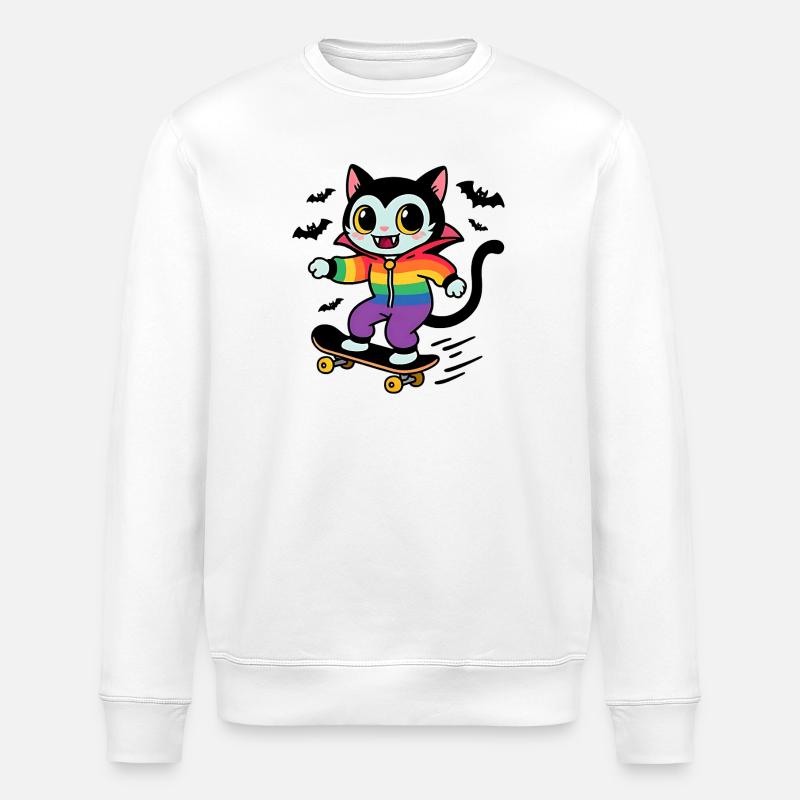 Regenbogen Vampir Katze Skateboarden - Stanley/Stella Unisex Bio-Sweatshirt ROLLER - Weiß