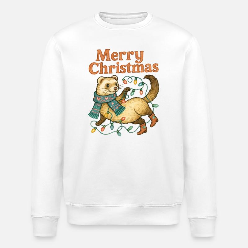 Frohes Frettchen mit Weihnachtsbeleuchtung - Stanley/Stella Unisex Bio-Sweatshirt ROLLER - Weiß