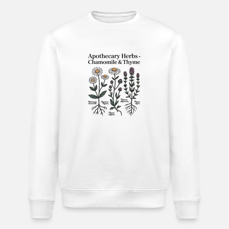 Chamomile & Thyme Medicinal Plants - Stanley/Stella ROLLER Unisex Organic Sweatshirt - white