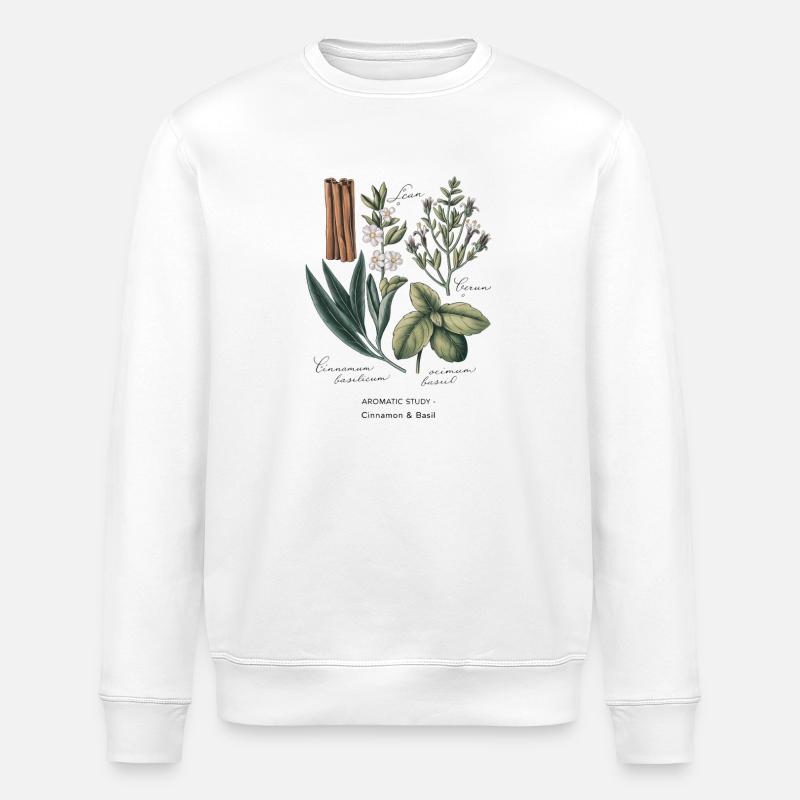 Botanical Art - Cinnamon & Basil - Stanley/Stella ROLLER Unisex Organic Sweatshirt - white