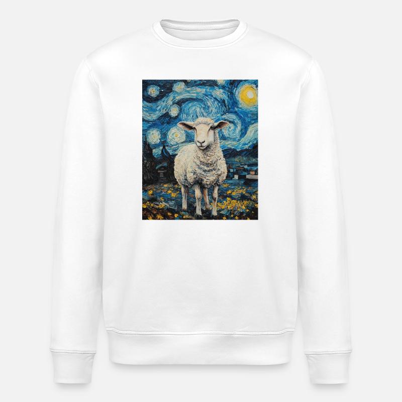 Schaf Van Gogh Style Starry Night - Stanley/Stella Unisex Bio-Sweatshirt ROLLER - Weiß