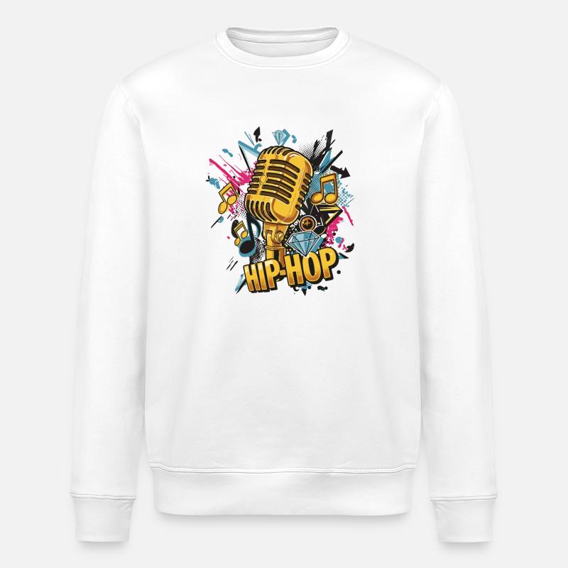 Hip Hop Microphone Neon Splash - Stanley/Stella ROLLER Unisex Organic Sweatshirt - white