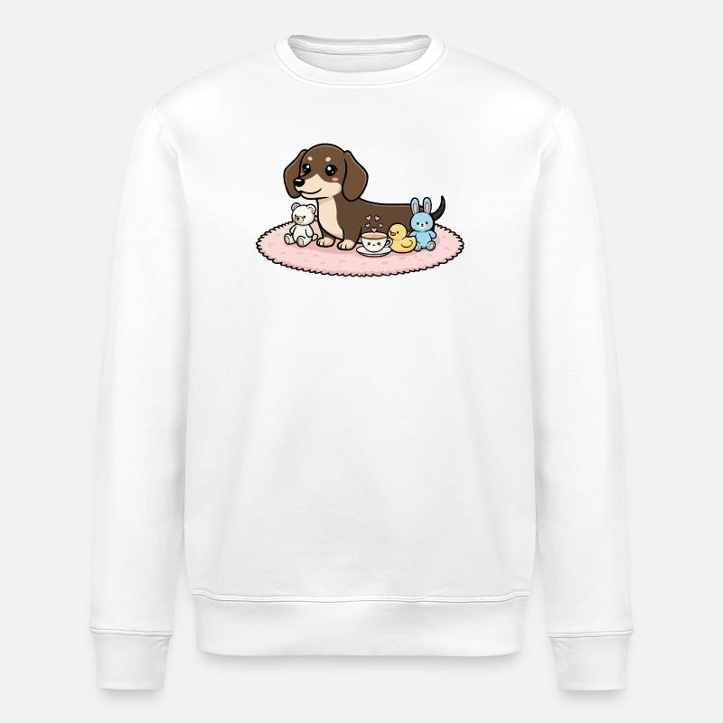 Dackel mit Kuscheltieren - Stanley/Stella Unisex Bio-Sweatshirt ROLLER - Weiß