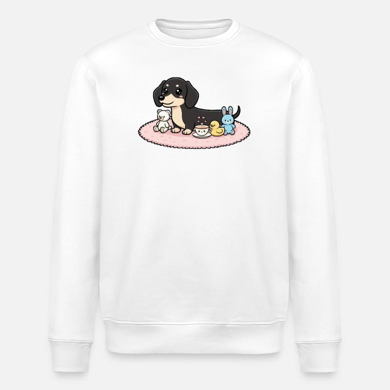 Dackel schwarz mit Kuscheltieren - Stanley/Stella Unisex Bio-Sweatshirt ROLLER - Weiß