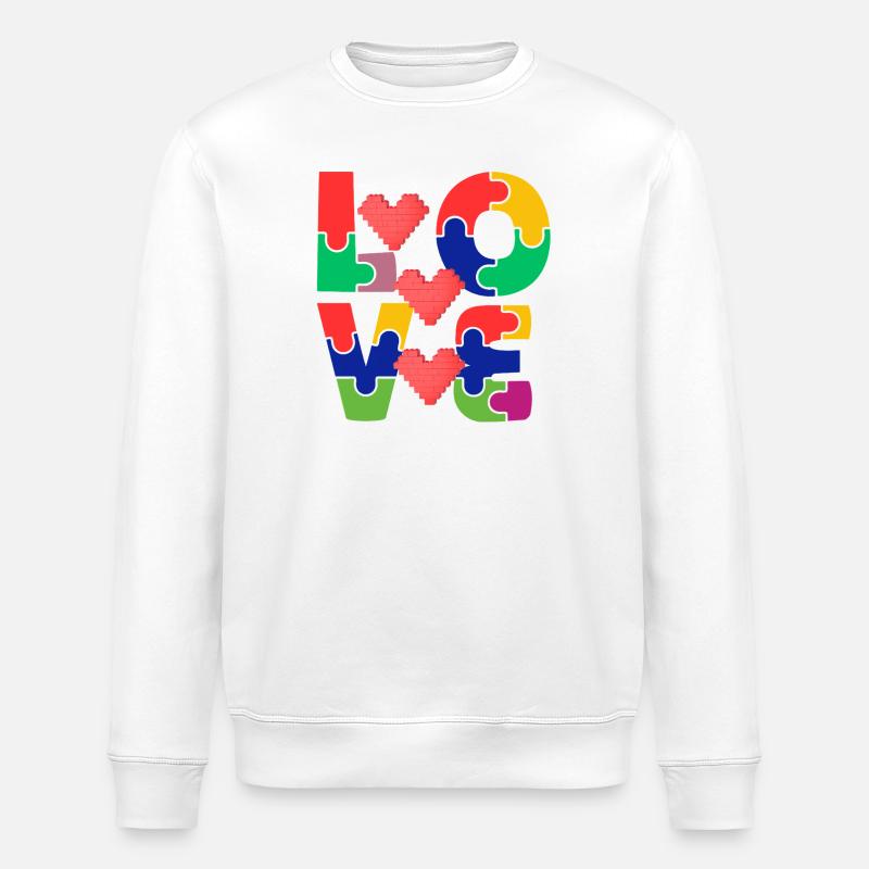 Liebespuzzle mit bunten Herzen - Stanley/Stella Unisex Bio-Sweatshirt ROLLER - Weiß