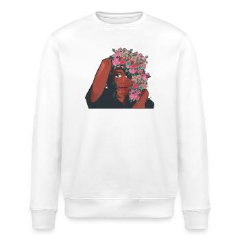 Rosa Blumen Afro Haare Schwarze Frau Brustkrebs - Stanley/Stella Unisex Bio-Sweatshirt ROLLER - Weiß - Vorne - Nik (191cm)