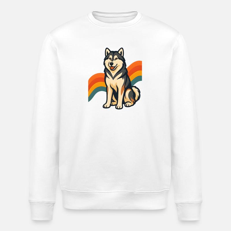 Alaskan Malamute Hund mit Regenbogenhintergrund - Stanley/Stella Unisex Bio-Sweatshirt ROLLER - Weiß