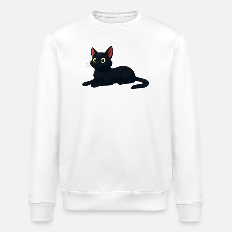 Stilvolle Cartoon schwarze Katze - Stanley/Stella Unisex Bio-Sweatshirt ROLLER - Weiß