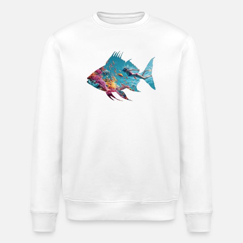 Silhouette de poisson sous-marin avec plongeur - Sweat bio ROLLER Stanley/Stella Unisexe - blanc