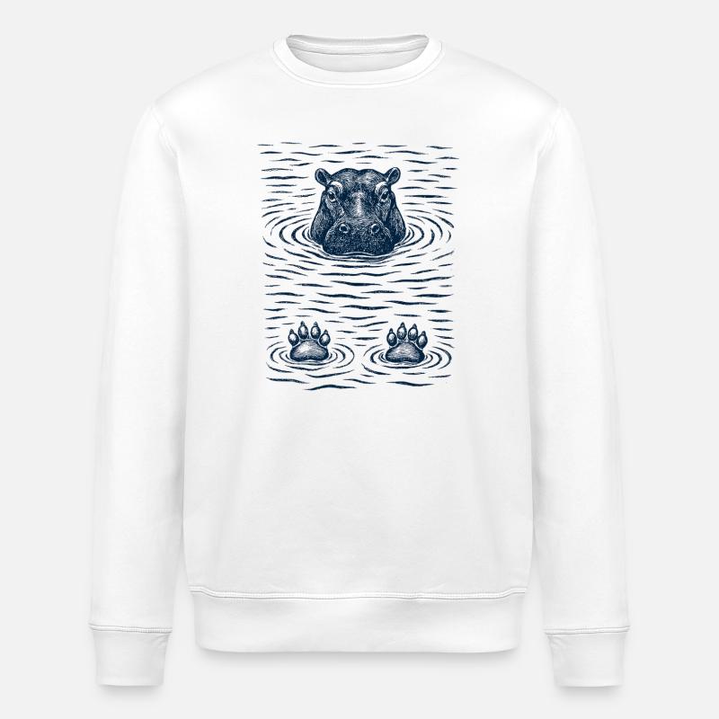 Gechilltes Hippo im Wasser - Stanley/Stella Unisex Bio-Sweatshirt ROLLER - Weiß