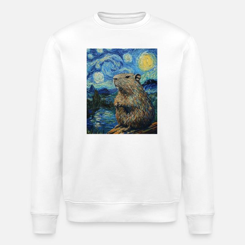 Capybara Van Gogh Style Starry Night - Stanley/Stella Unisex Bio-Sweatshirt ROLLER - Weiß
