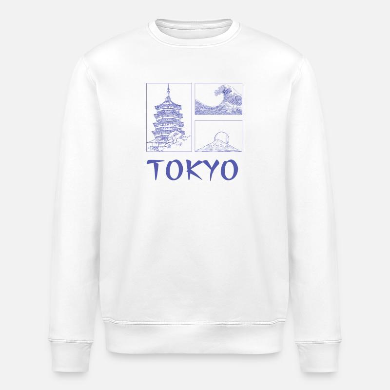 Tokio Trio Pagode Welle Fuji - Stanley/Stella Unisex Bio-Sweatshirt ROLLER - Weiß