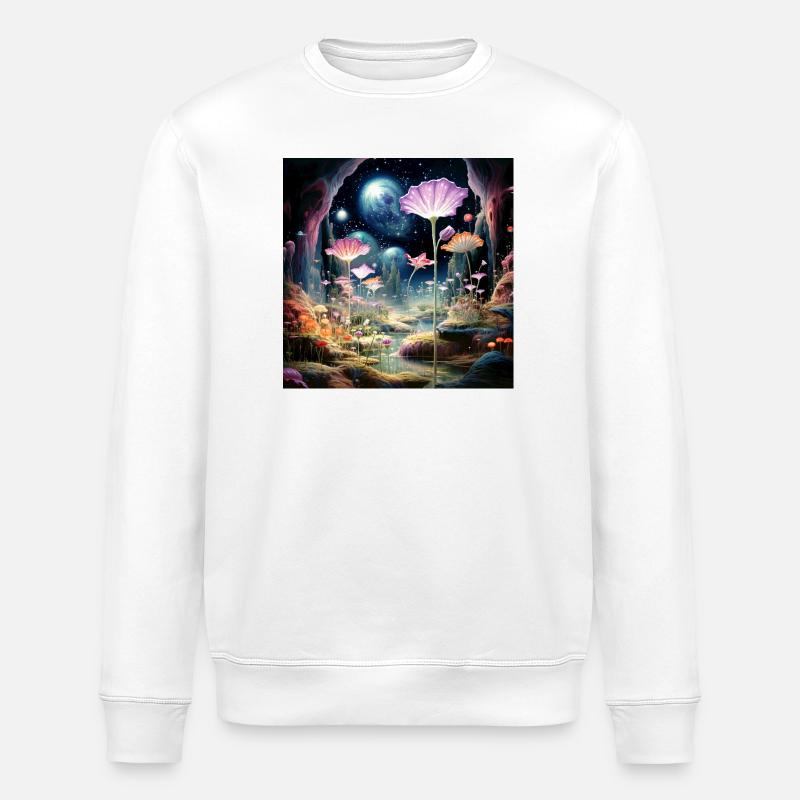 Kosmische Blüten im Sternenwald - Stanley/Stella Unisex Bio-Sweatshirt ROLLER - Weiß