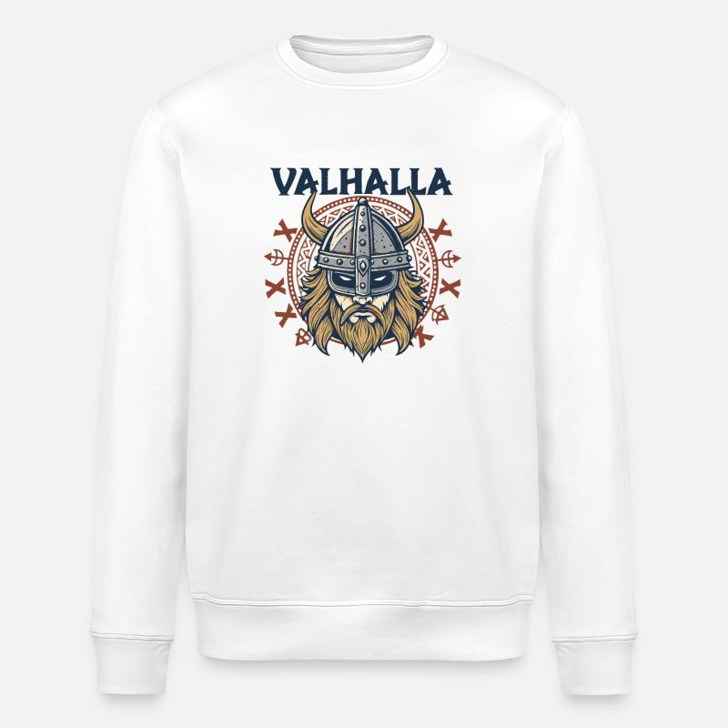 Walhalla Wikinger Helm Illustration - Stanley/Stella Unisex Bio-Sweatshirt ROLLER - Weiß