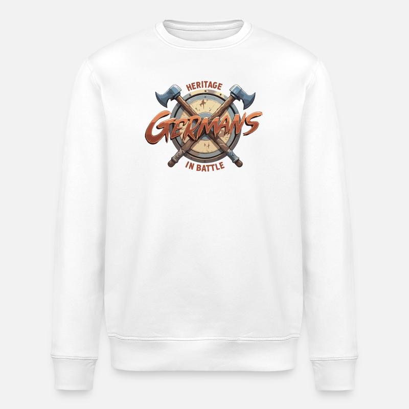 Germans Fight Shield Graphic - Stanley/Stella ROLLER Unisex Organic Sweatshirt - white